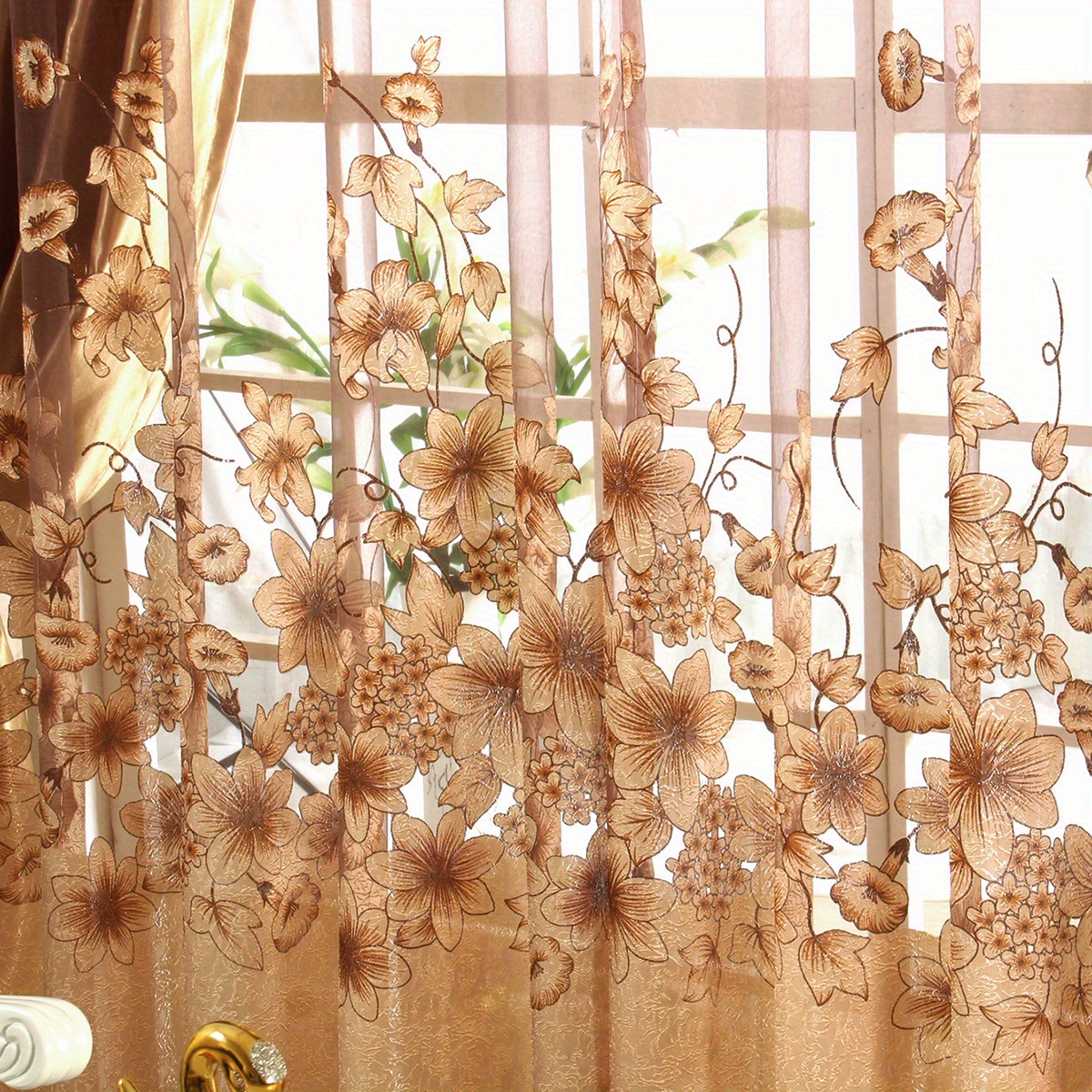 1pc flower pattern sheer curtain   style   pattern single layer flower thin sheer curtain rod pocket suitable for living room and bedroom home decoration details 3