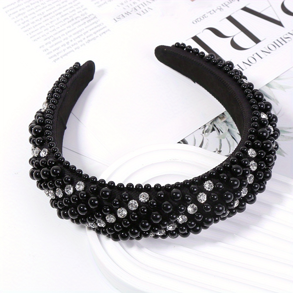 Sponge Full Pearl Headband Women Luxury Beads Padded Hair Band Hair  Accessories