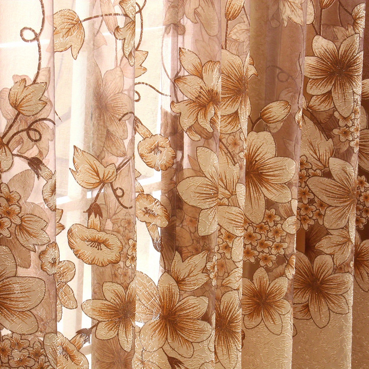 1pc flower pattern sheer curtain   style   pattern single layer flower thin sheer curtain rod pocket suitable for living room and bedroom home decoration details 4