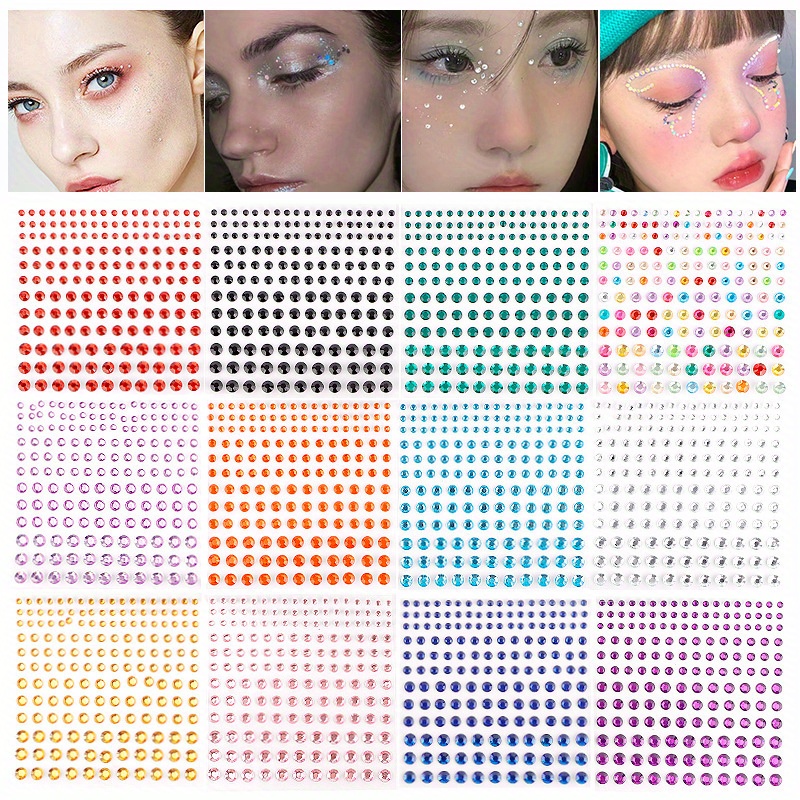 OIIKI 4 Sheets Colorful Star Face Eye Stickers, Heart Face Gems, Acrylic  Crystal Face Gems, Halloween Round Square Face Makeup Stickers, 4 Styles