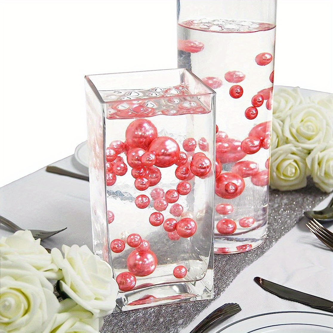 Valentines Day Vase Filler Floating No Hole Pearl Water Beads for Vase  Fillers with Transparent Gels Wedding Party Table Decor