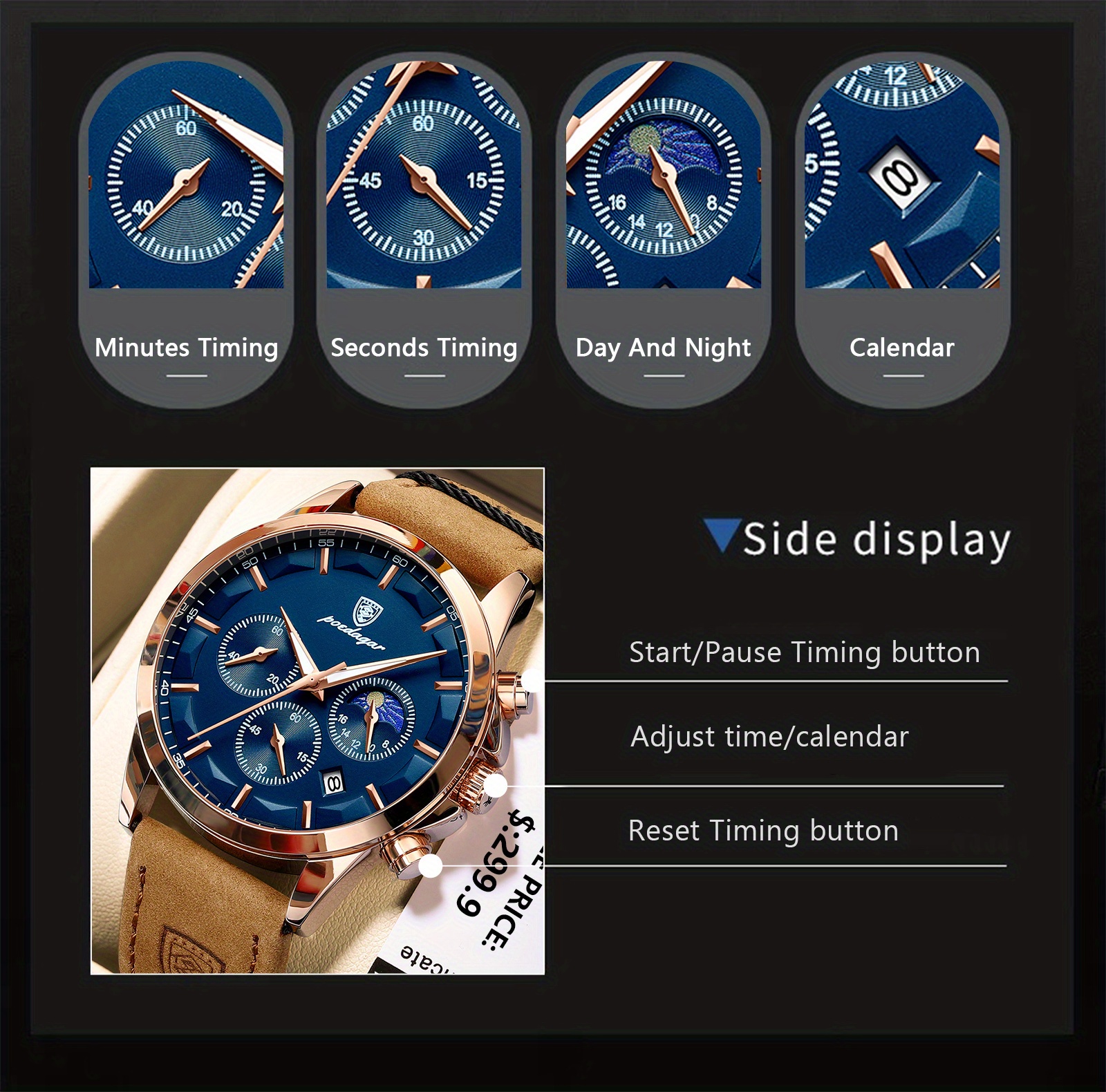   waterproof luminous calendar mens watch trendy casual quartz watch   for gifts details 6