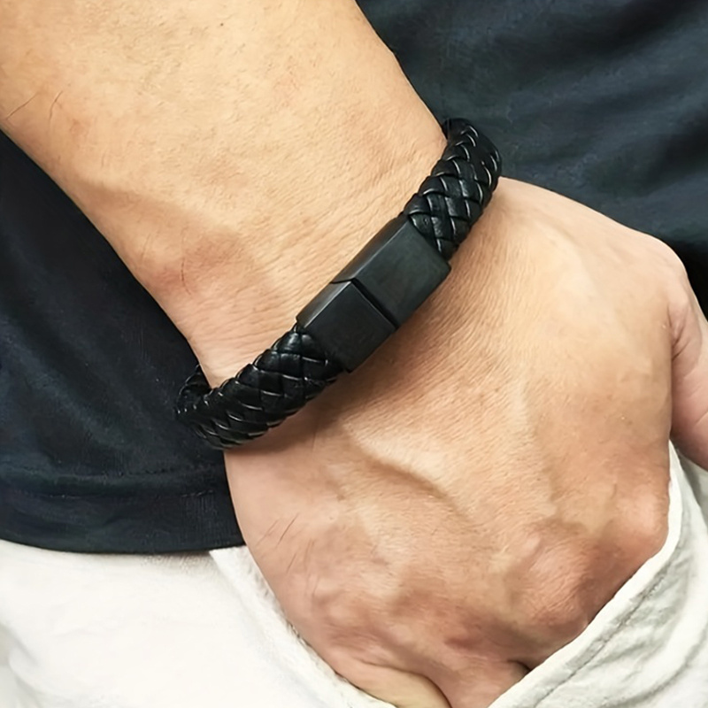 TEMU Stylish Retro Braided Bracelet For Women And Men - Real Leather, 22cm/8.66''