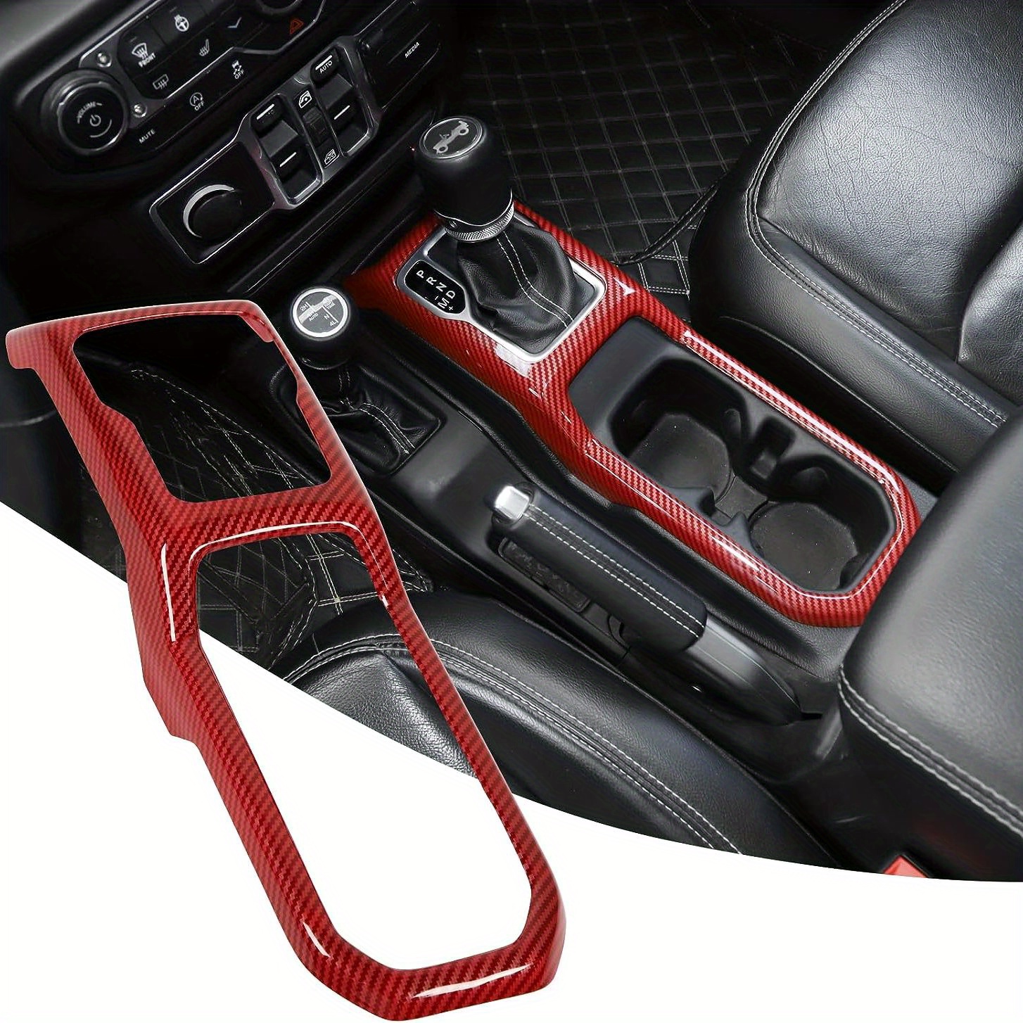 Gear Shift Panel Cover Trim, JT Cup Holder Trim Cover, ABS Carbon Fiber  Interior Accessories For Jeep For 2018-2023 JL JLU For JT