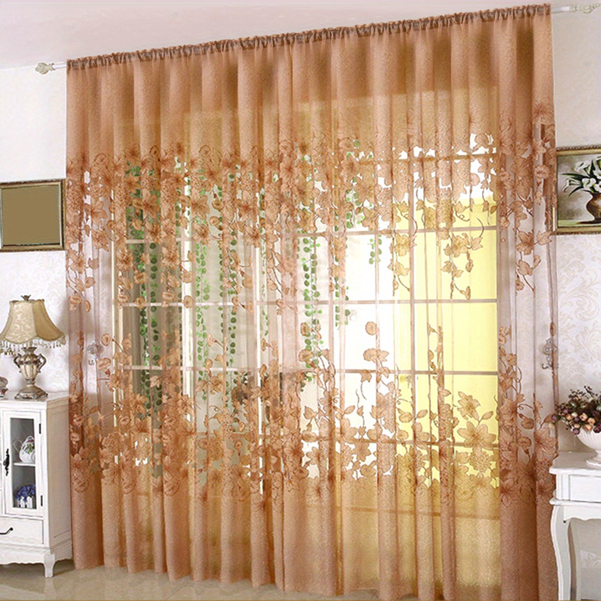 1pc Flower Pattern Sheer Curtain, Pastoral Style Pattern, Single Layer Flower Thin Sheer Curtain, Rod Pocket, Suitable For Living Room And Bedroom Home Decoration