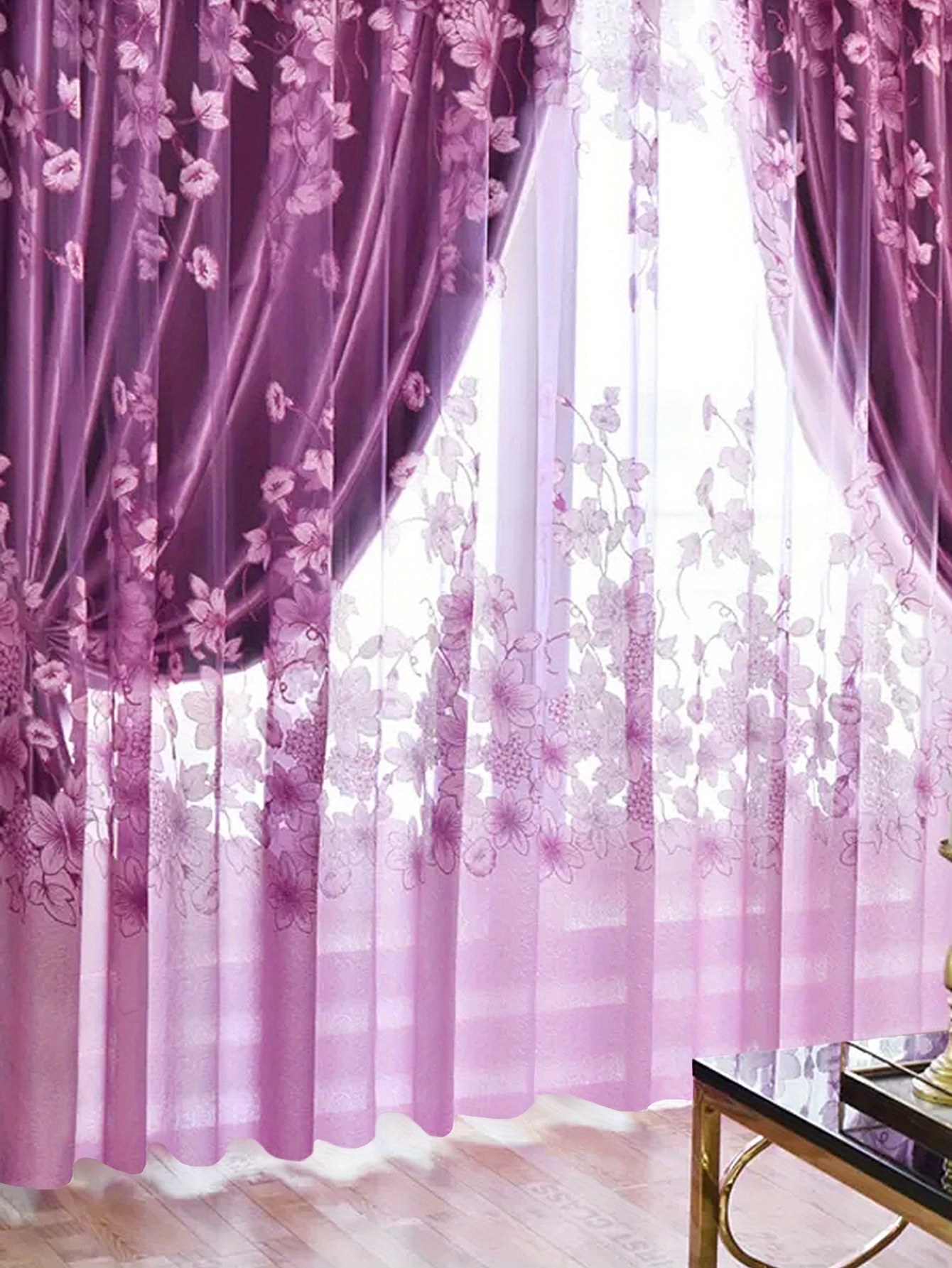 1pc flower pattern sheer curtain   style   pattern single layer flower thin sheer curtain rod pocket suitable for living room and bedroom home decoration details 6