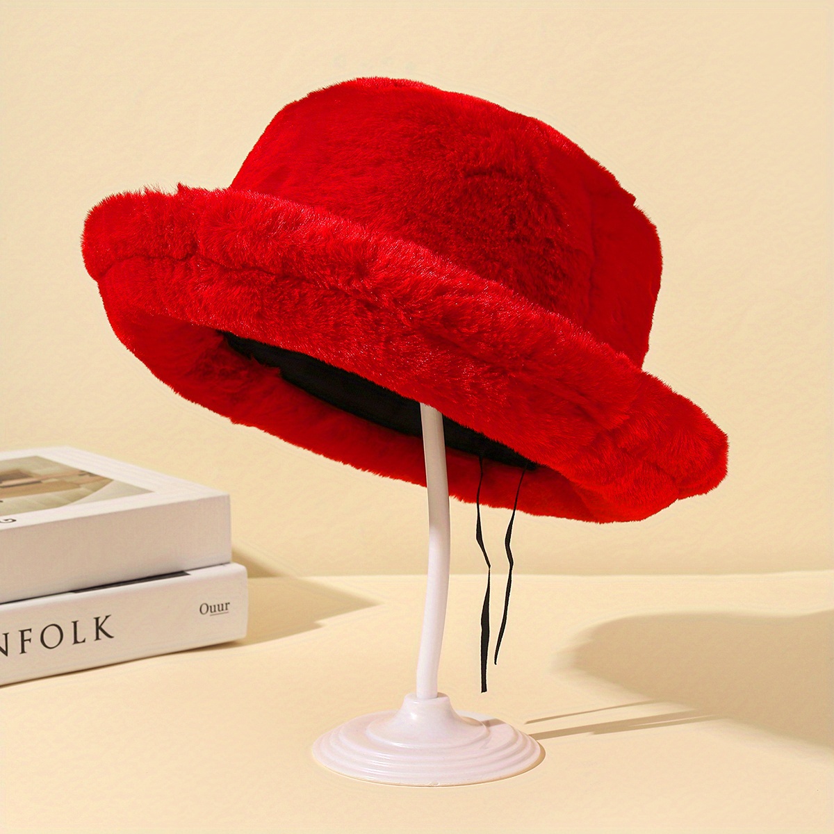 Image of 1pc European And Style Bucket Hat With Bright Colors Imitation Rabbit Long Plush Winter Casual Fashion Fisherman Hat For Daily Matching