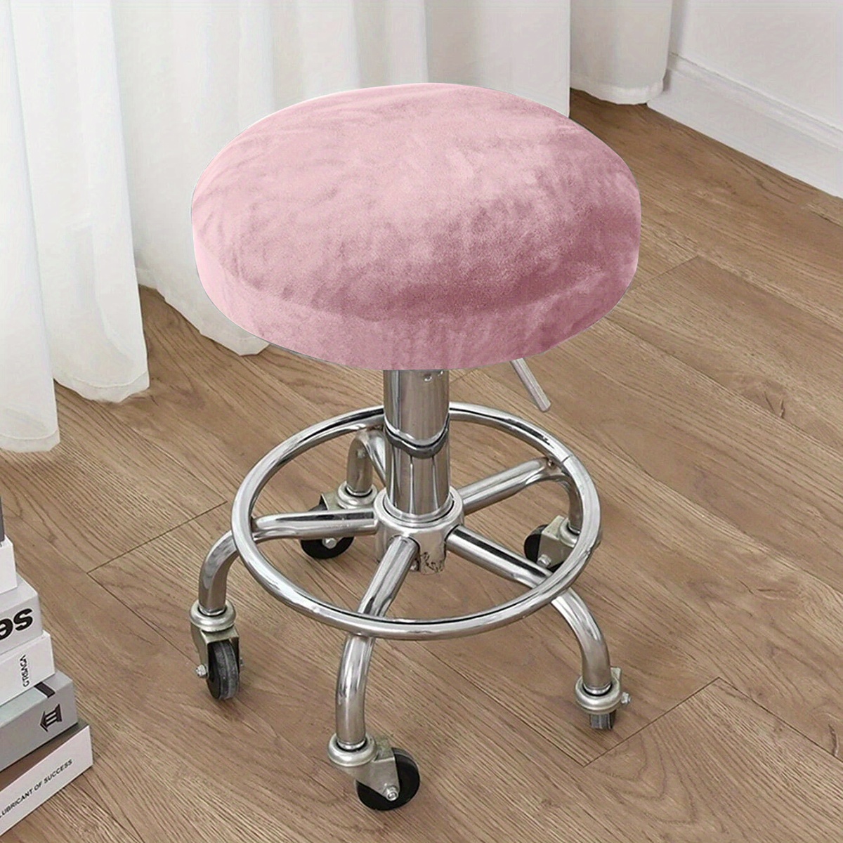 Image of 1pc Velvet Stretch Stool Cover Home Bedroom Round Stool Cover Living Room Office Decor