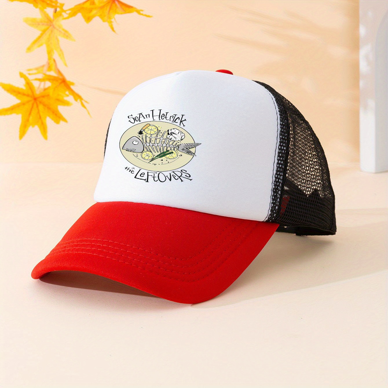 Fish Bone Print Trucker Hat Unisex Hip Hop Breathable Mesh - Temu Australia