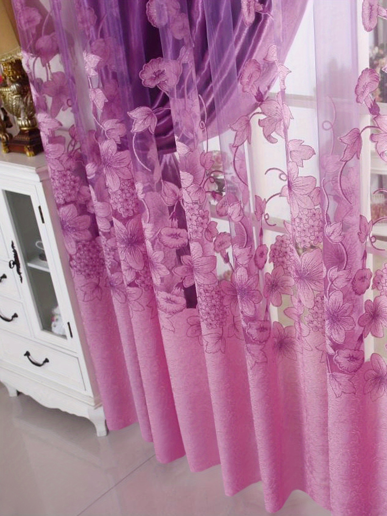 1pc flower pattern sheer curtain   style   pattern single layer flower thin sheer curtain rod pocket suitable for living room and bedroom home decoration details 8