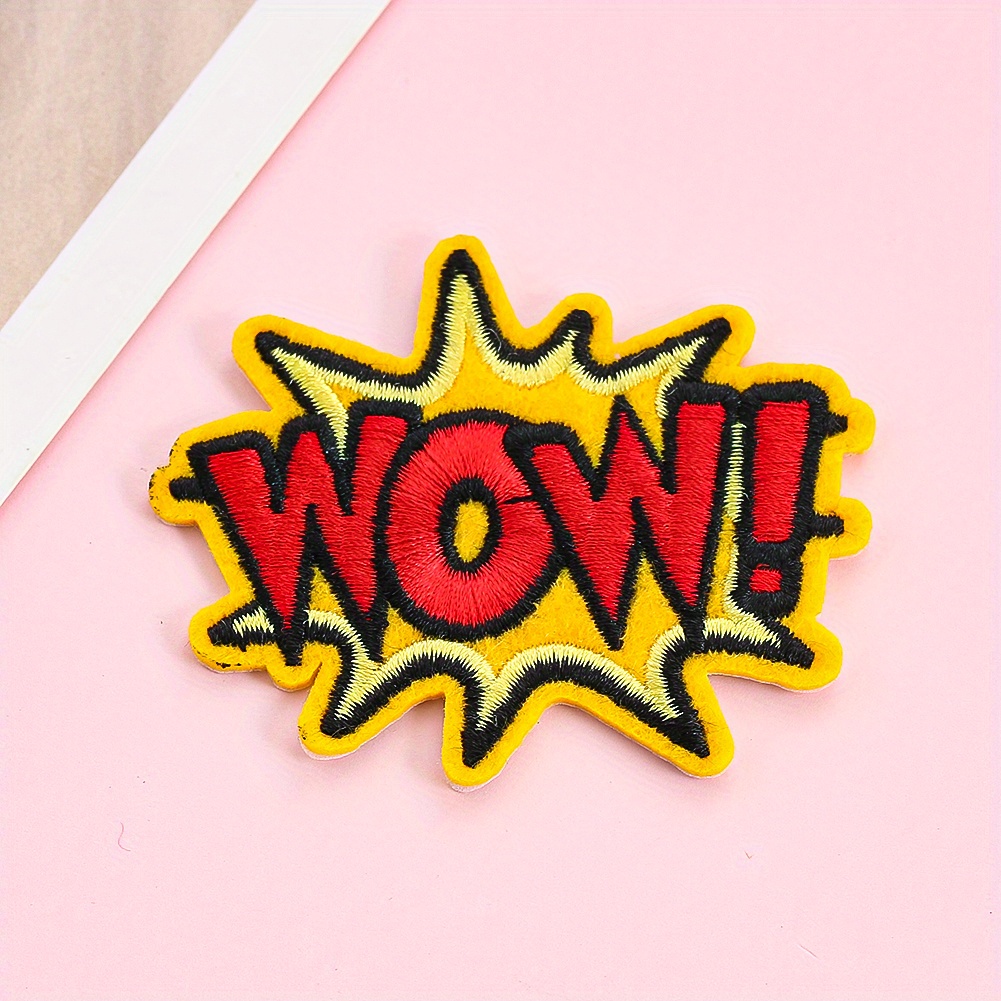 A Pack Of Embroidered Badges With Cartoon Letters 'wow', Suitable For Decorating Clothes And Pants, Sewn Or Ironed On As Patches For Holes
