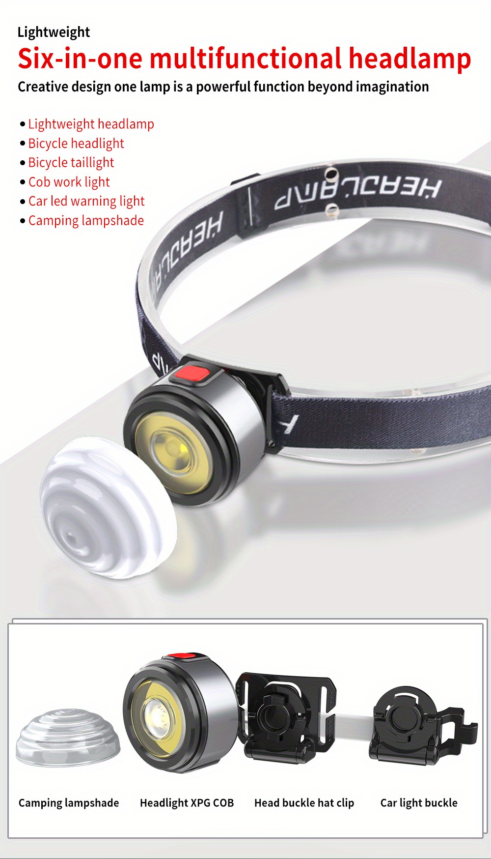 Clip On Cap Light Multifunction USB Rechargeable Headlamp With XPG