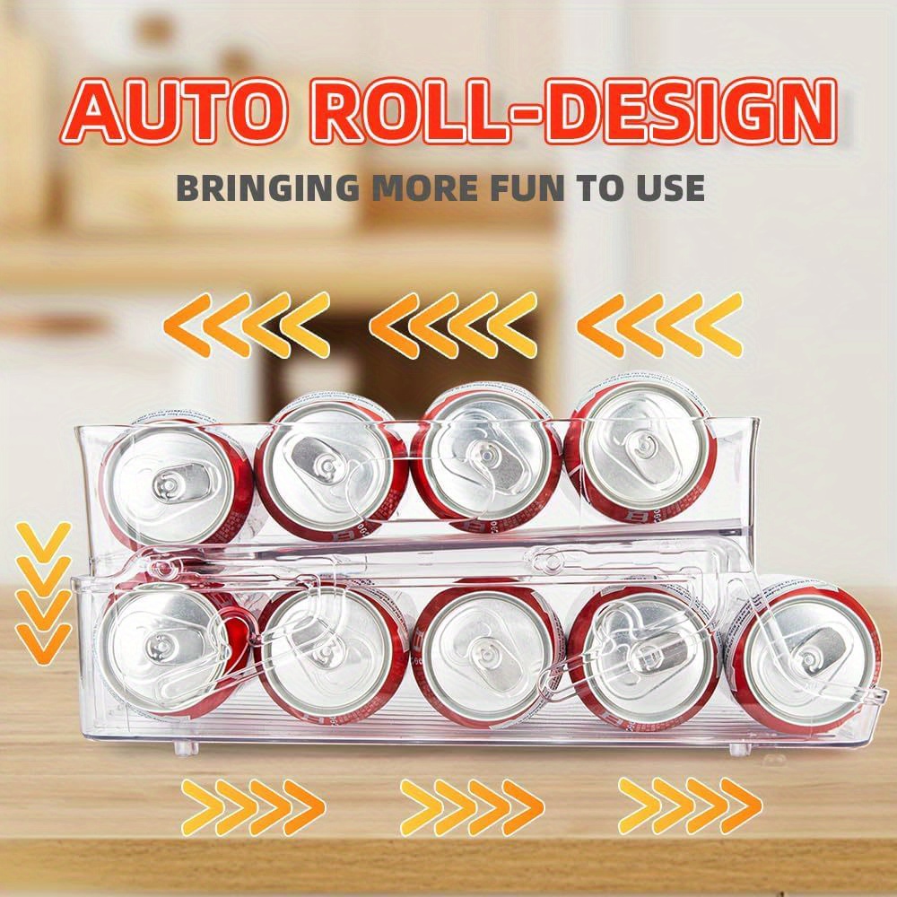 2-Tier Soda Can Organizer for Refrigerator, Automatic Rolling