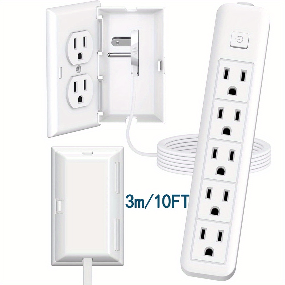 Flat Plug Power Strip, Thin Wall Plug with 3 Outlets 3 USB Charging  Station, 5 Ft White Extension Cord Compact for Home Office Travel and Dorm  Room