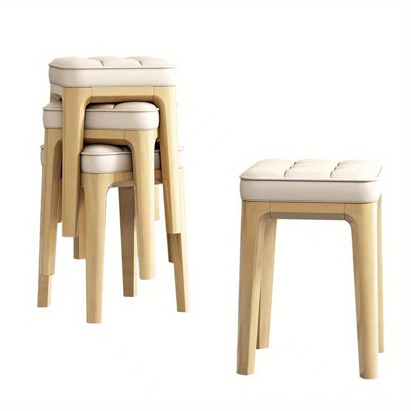 1pc light luxury solid wood soft leather stool can be stacked in the living room home square stool bench table stool dressing stool