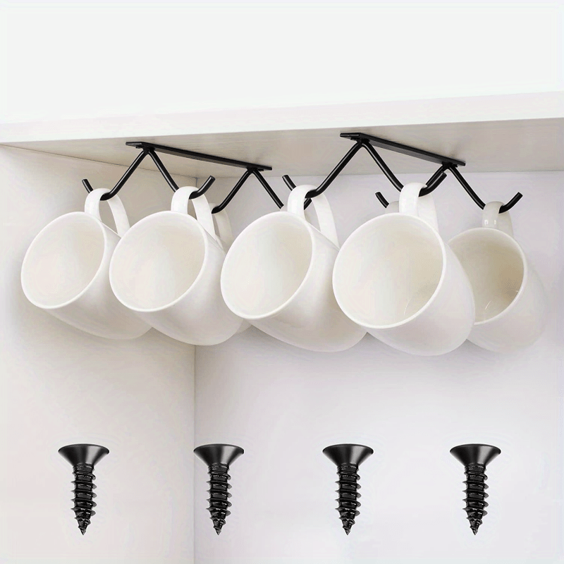  N / A Colgador de tazas debajo del gabinete, exhibición de  utensilios de cocina para tazas de café, 6 ganchos colgantes, estantes para  tazas sin perforaciones, para gabinete de marco de