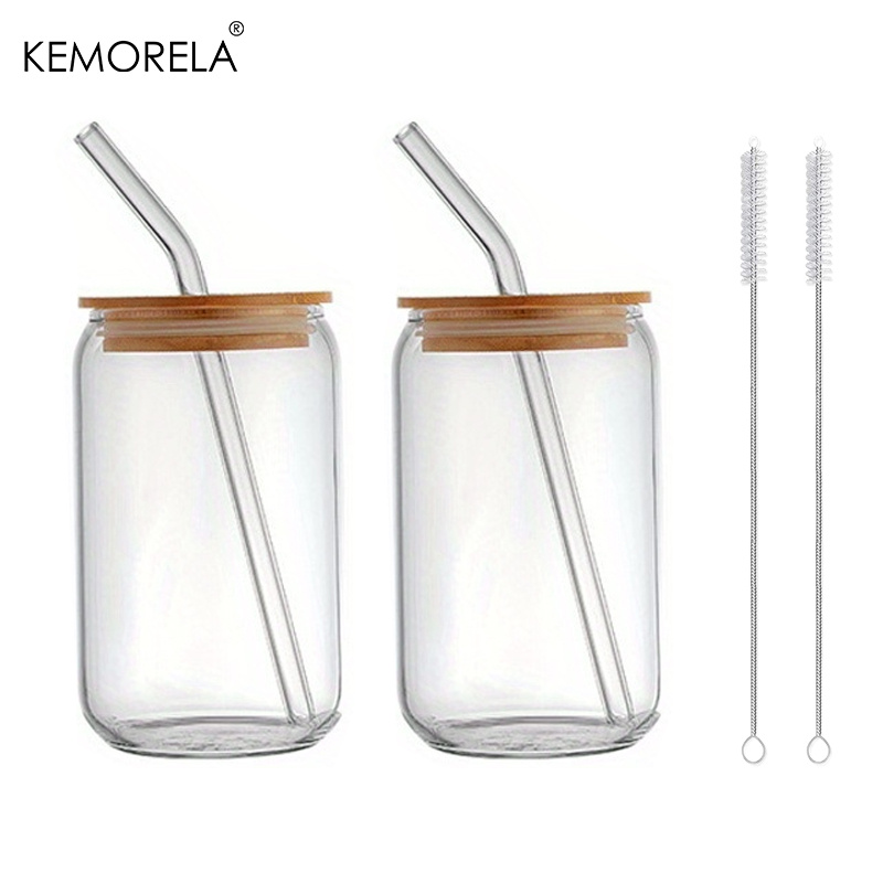 400ml Clear Glass Cup With Lid And Straw Transparent Milk Coffee