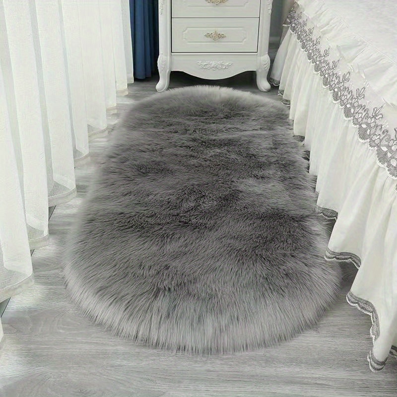 1pc solid fuzzy oval rug modern floor carpet for bedroom details 2