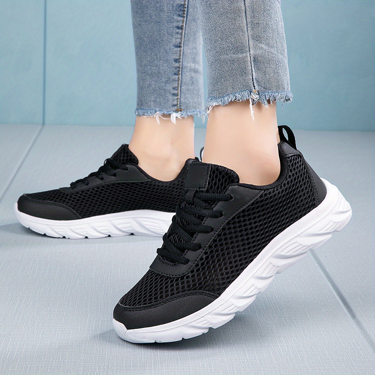 PMUYBHF Womens Sneakers Black Size 10 Womens Shoes Casual Mesh Laace Up  Solid Color Fashion Simple Shoes Running Shoes