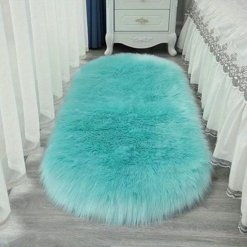 1pc solid fuzzy oval rug modern floor carpet for bedroom details 3