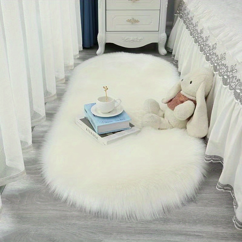 1pc solid fuzzy oval rug modern floor carpet for bedroom details 0