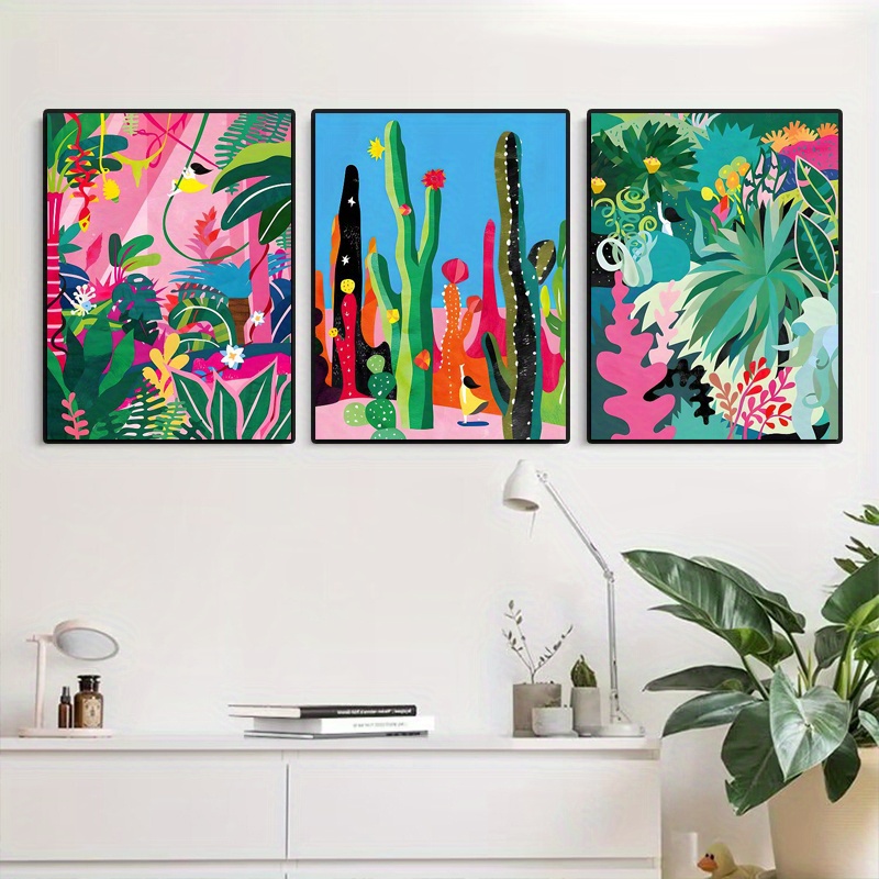 Colorful Cactus Wall Art Canvas Painting - Temu Australia