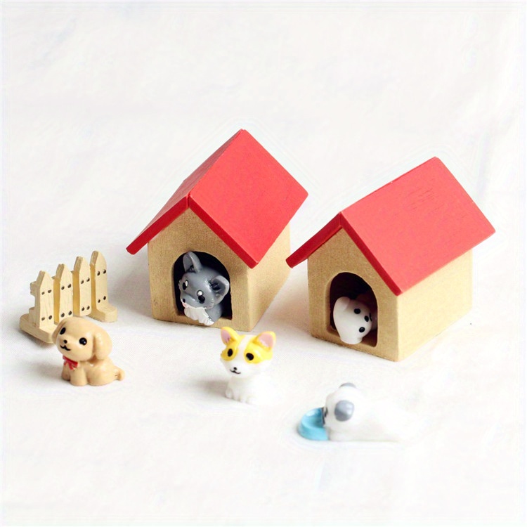 Dollhouse Dog House Toy Accessories Mini Wooden Kennel Model - Temu