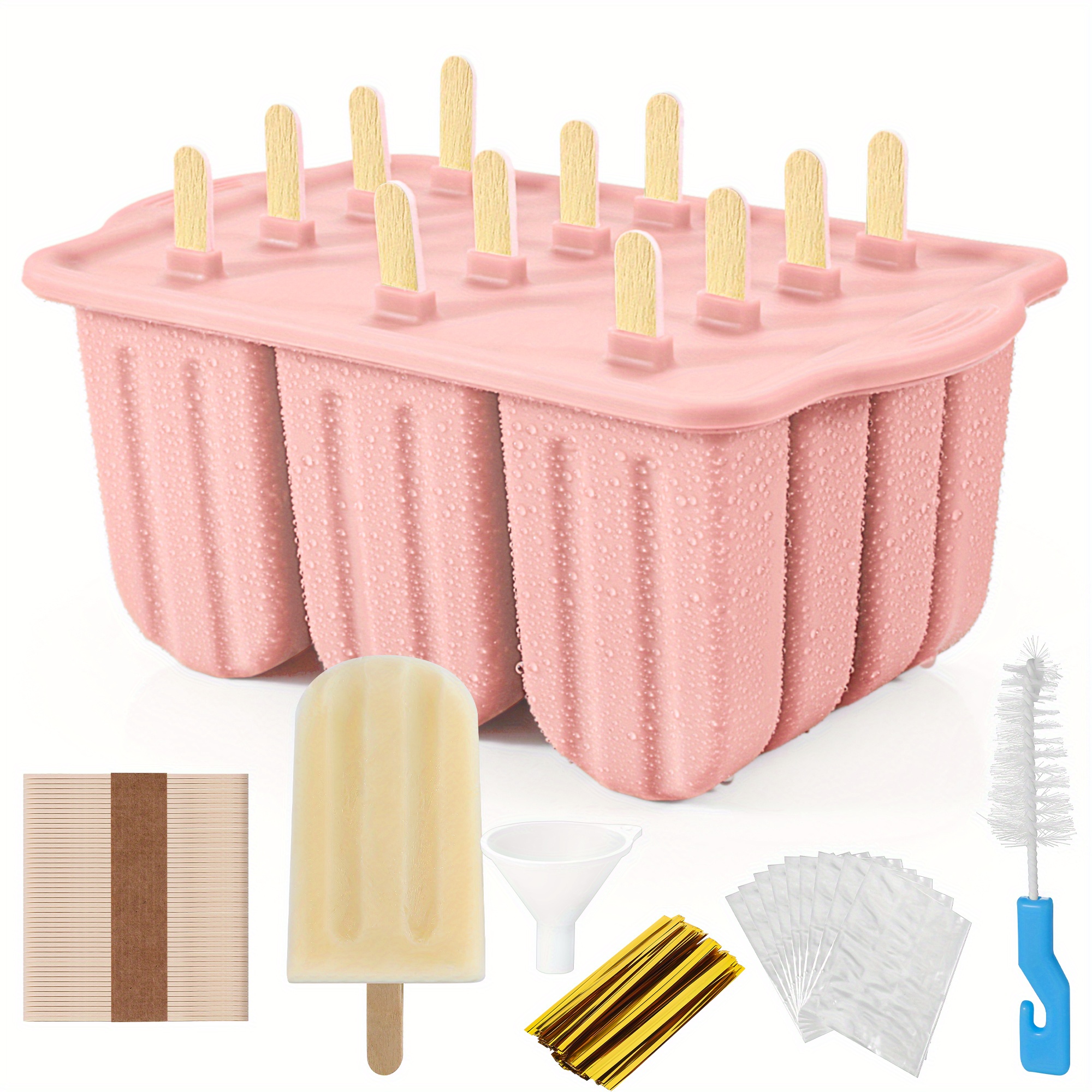 Popsicles Molds Set, 12 Cavity Homemade Maker Ice Pop Mold, Silicone  Freezer Molds With 50 Popsicle Sticks 50 Popsicle Bags 50 Ties Funnel  Recipes And Brush, Summer Sup[plies, Kitchen Accessaries - Temu