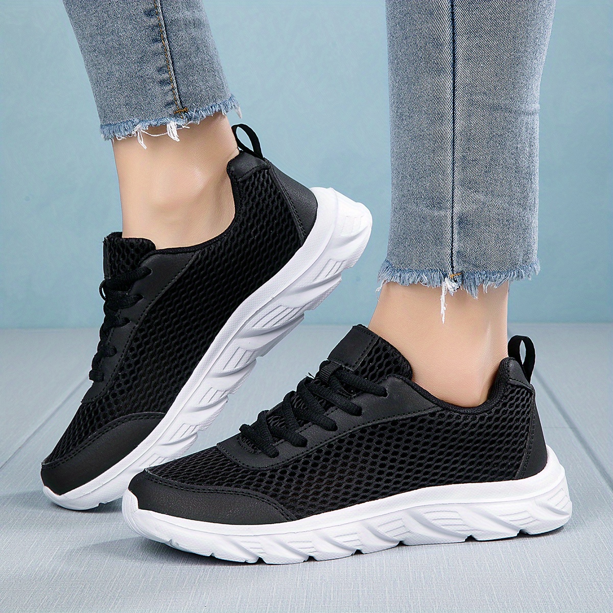 Women's Breathable Black Mesh Running Shoes Lace Athletic - Temu