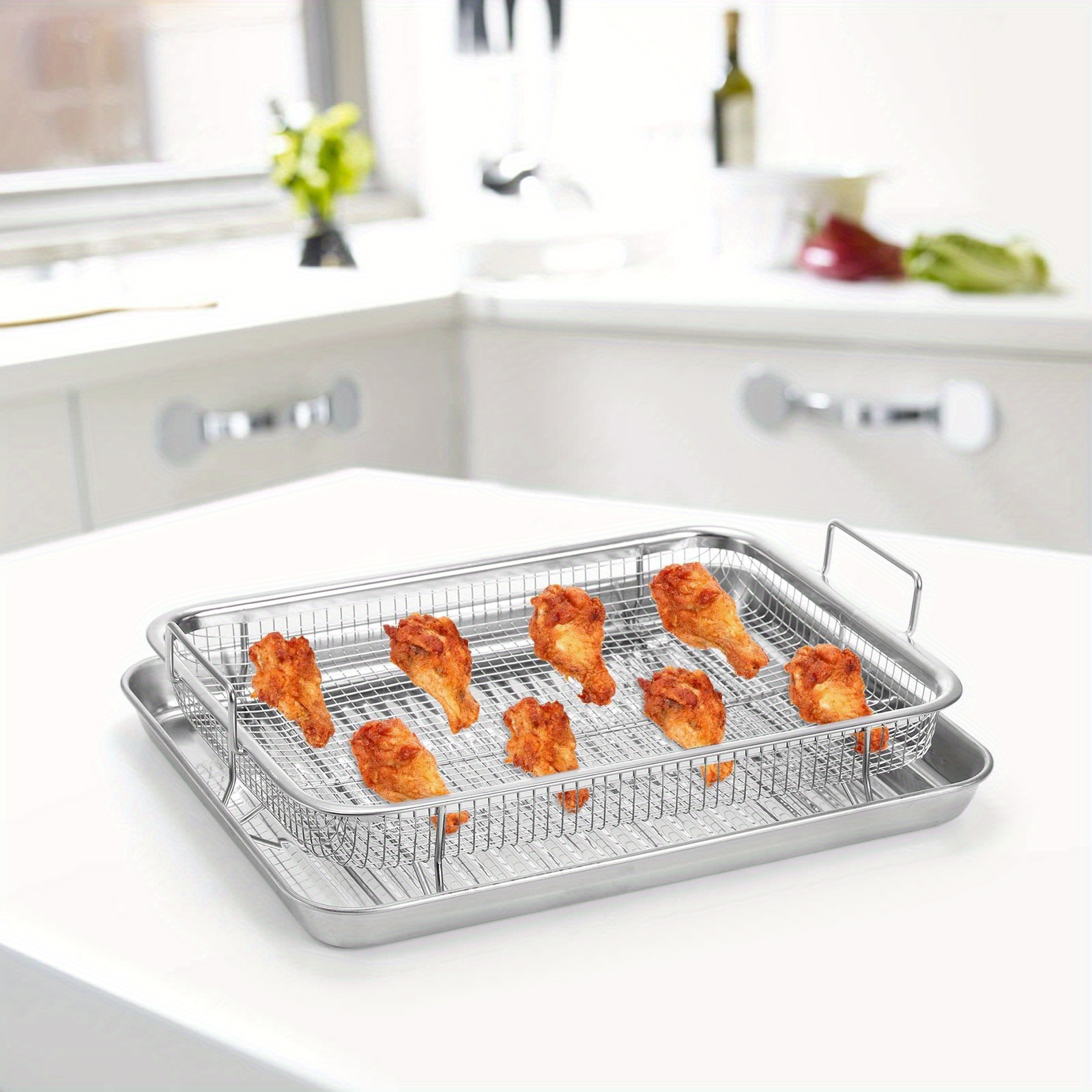 1pc Fryer Basket Stainless Steel Basket Grill Vegetable Basket Cooking Tray  Cooking Rack Cooling Grills Oven Grill Basket BBQ Grill Stainless Steel Ro