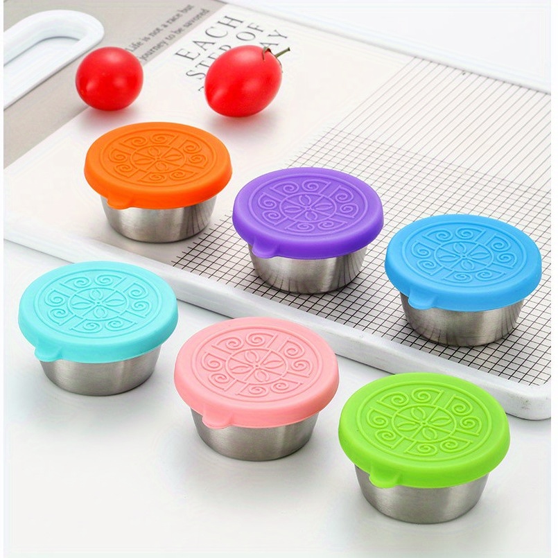 Reusable Small Condiment Containers with Lids - Stainless Steel Salad Dressing Container to Go for Lunch Box Dipping Sauce Cups with Plastic-Free