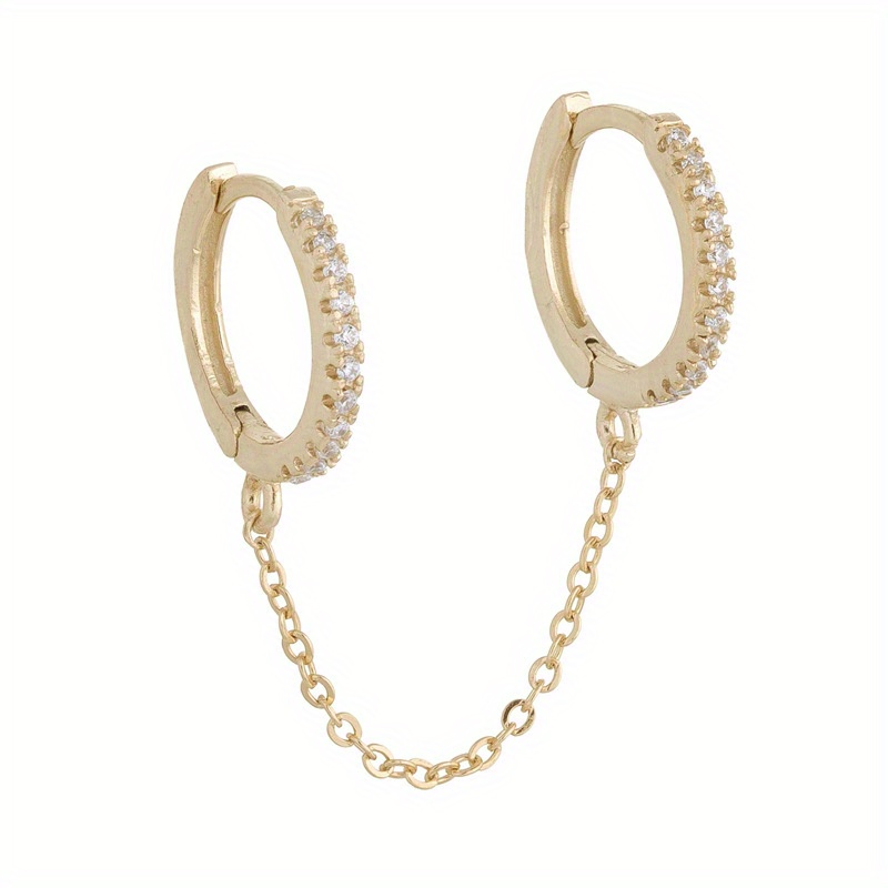 Delicate Long Chain Earrings with Zirconia Inlay