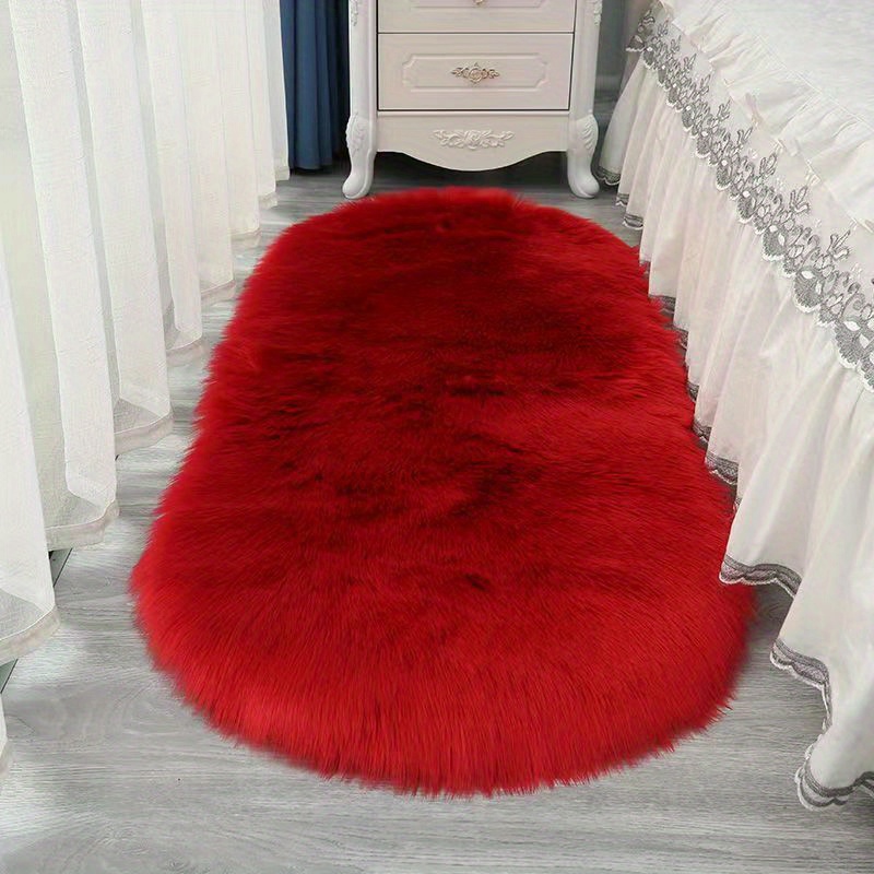 1pc solid fuzzy oval rug modern floor carpet for bedroom details 5