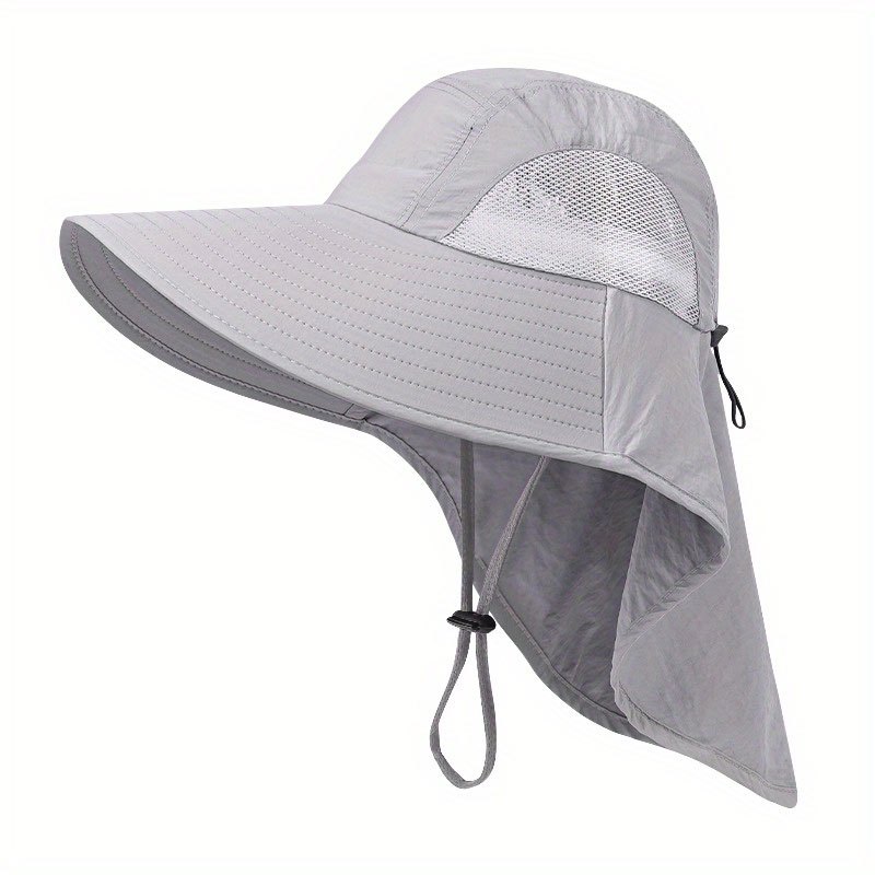 Outdoor Mens Upf 50+ Sun Protection Cap Wide Brim Fishing Hat With Neck  Flap，Hiking Hats For Men,Black