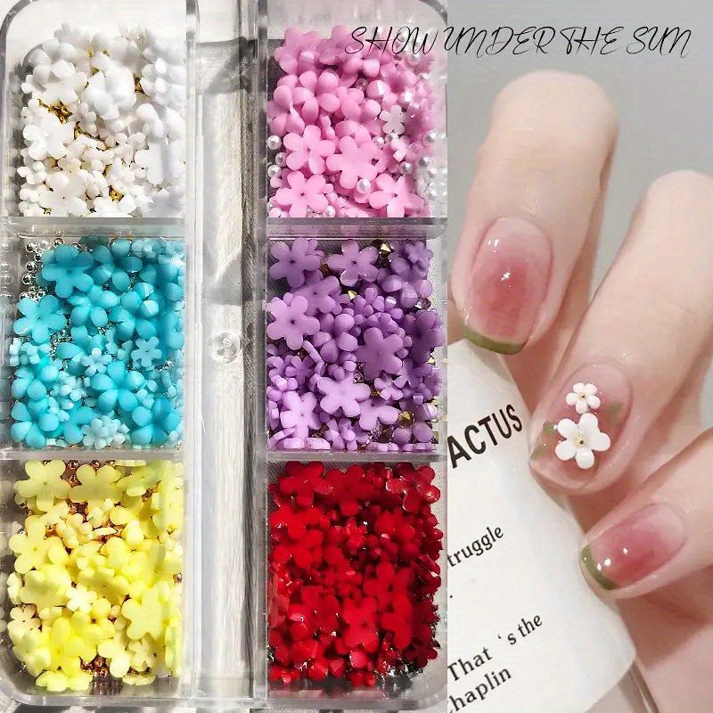 Totelux 3D Flower Nail Art Charms Cherry Blossom Nail Supplies Gold Nail  Gems Rhinstones White Nail Pearl Round Metal Beads Jewels Nail Decorations