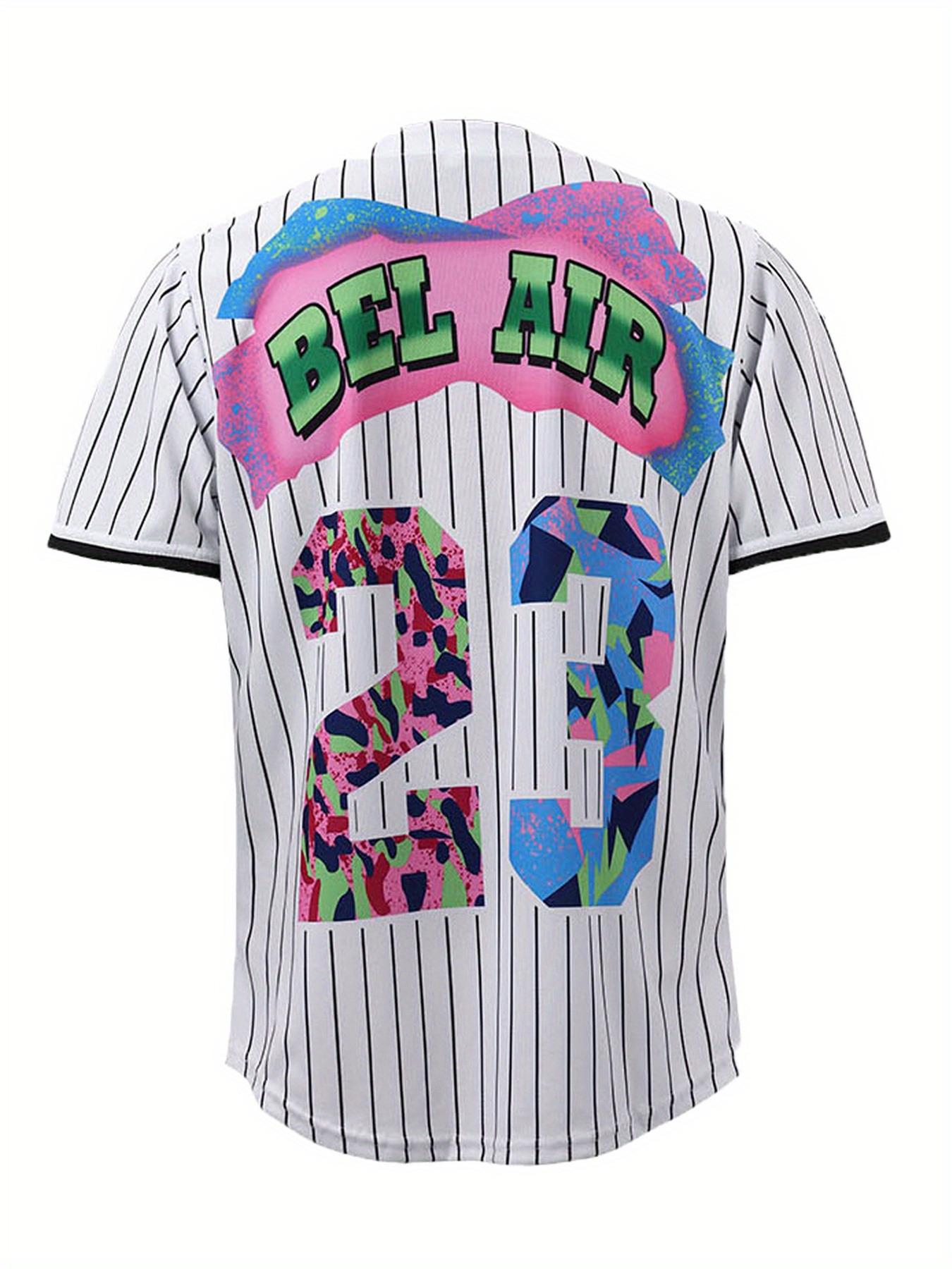 Temu Men's Bel Air #23 24 30 Baseball Jersey, 90's City Theme Party Clothing, Hip Hop Fashion Button Up Short Sleeve Shirt Suitable for Birthday Parties
