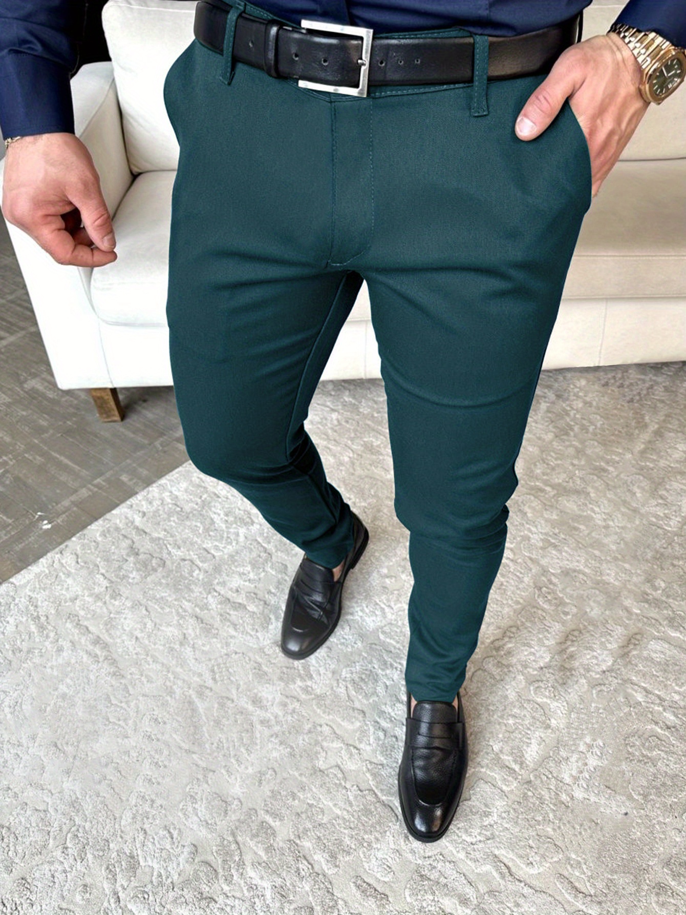 Men's Solid Color Slim Fit Elastic Waist Formal Business Casual