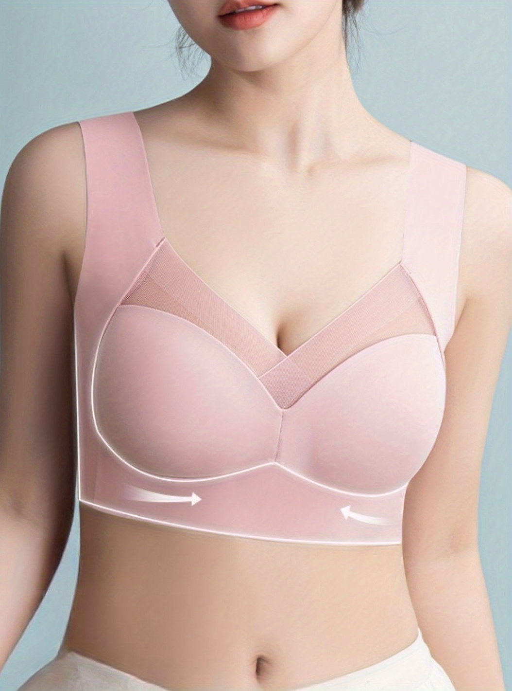 Contrast Mesh Wireless Bra Comfy Breathable Full Coverage - Temu Canada