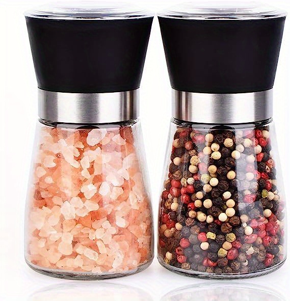 2pcs reusable glass pepper and sea salt grinder manual spice crusher for bbq picnic camping kitchen gadgets and back to school supplies kitchen accessories details 0