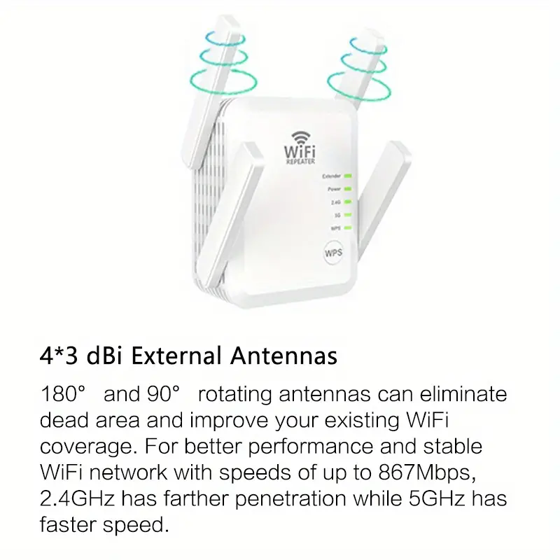 wifi extender booster repeater for home outdoor 1200mbps 8000sq ft and 45 devices wifi 2 4 5ghz dual band wps wifi signal strong penetrability 360 coverage supports ethernet port details 3