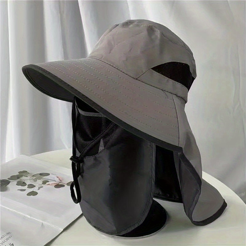 Sunscreen Bucket Hat With Neck Flap Detachable Mask Unisex Solid Color UV Protection Sun Hat, Bucket Hats Outdoor Hiking Fishing Boonie Hats For