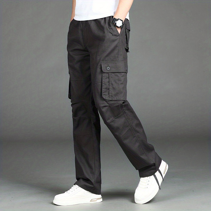 Solid Cotton Multi Flap Pockets Men's Straight Leg Cargo - Temu