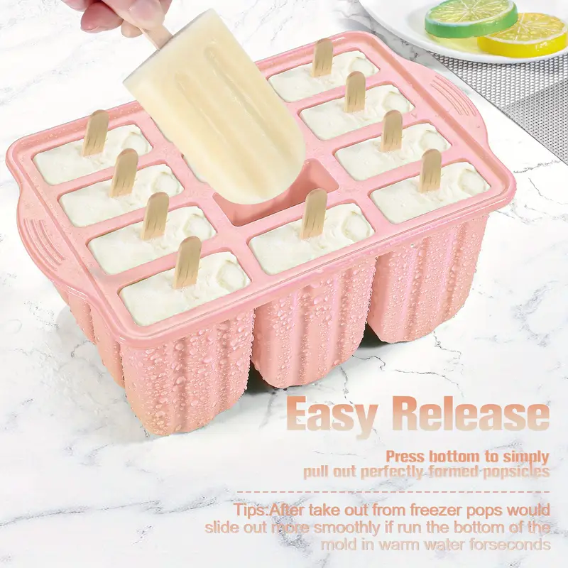 1pc popsicles molds set 12 cavity homemade maker ice pop mold silicone freezer molds with 50 popsicle sticks 50 popsicle bags 50 ties funnel recipes and brush summer sup kitchen accessaries details 1