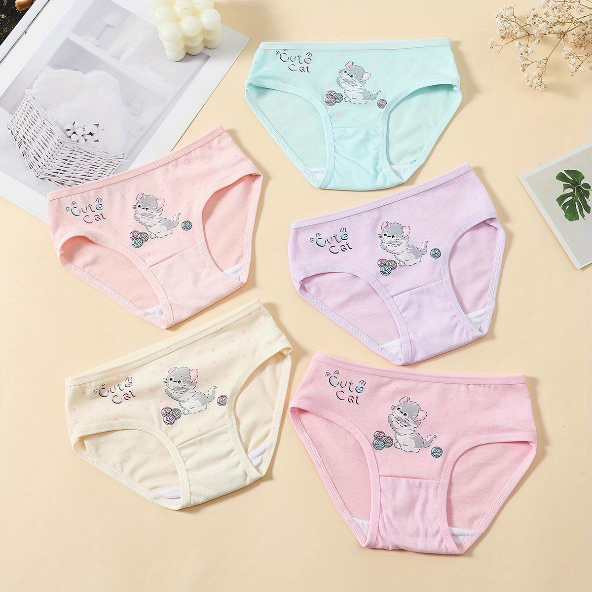 P)1256 奶油螺纹棉Cute cotton panties - Triangirls-Underwear