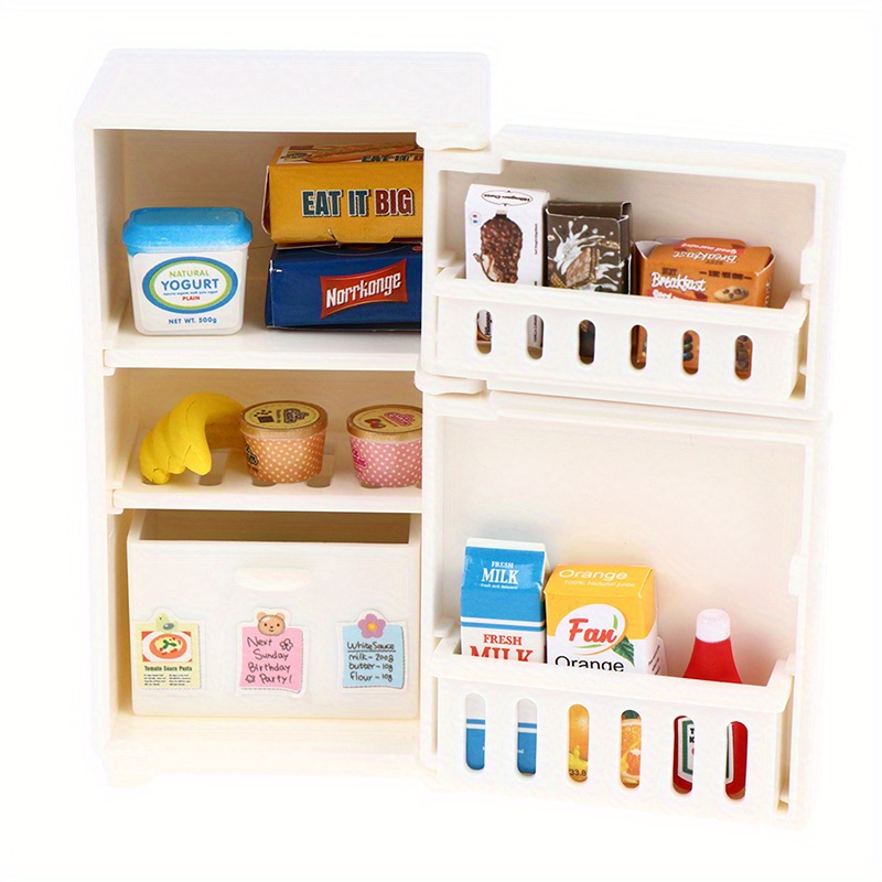 Dollhouse Miniature Kitchen Refrigerator Accessories White Fridge  Refrigerator Freezer Doll House Decor Classic Toys for Child