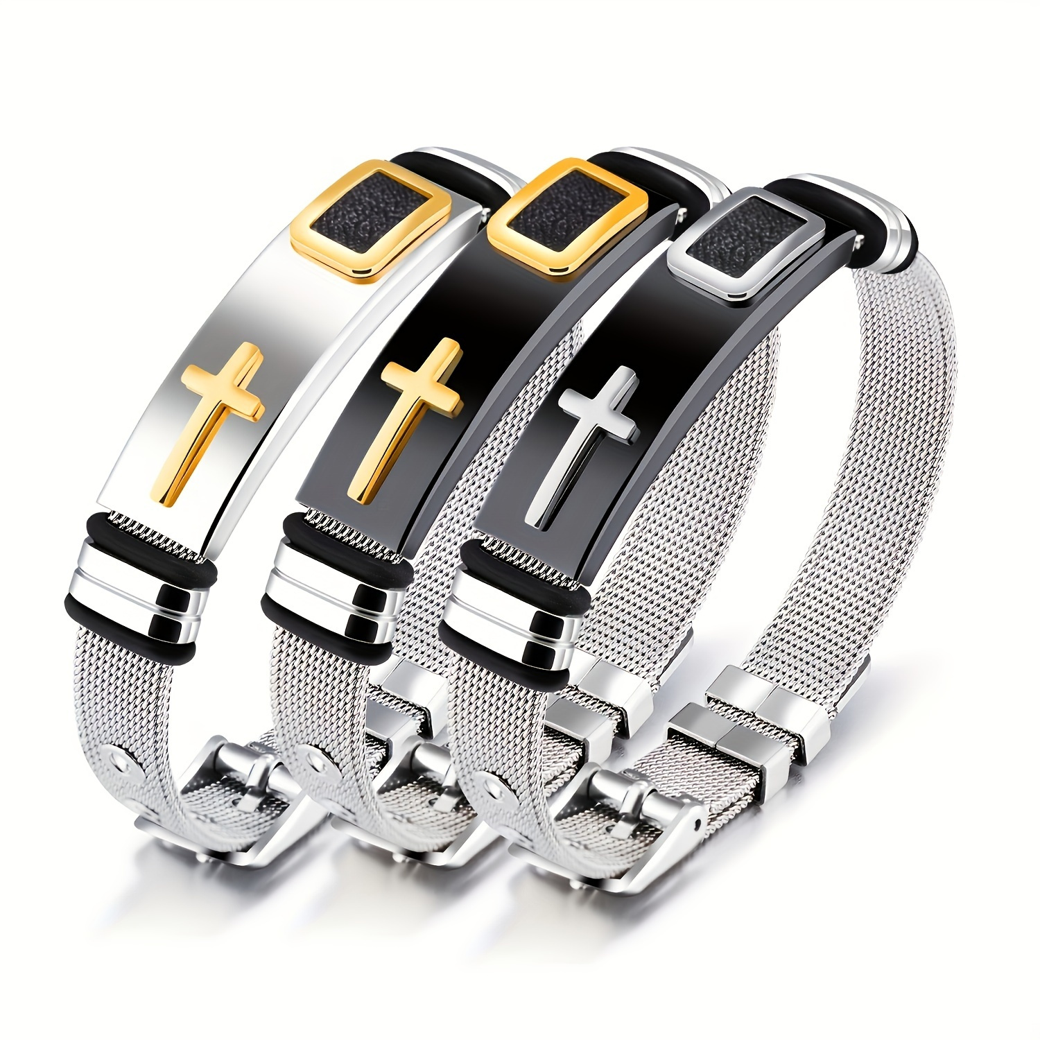Image of New Cross Titanium 304 Stainless Steel Men's Bangle Bangle Bracelet, Polished Fashionable 304 Stainless Steel Bangle