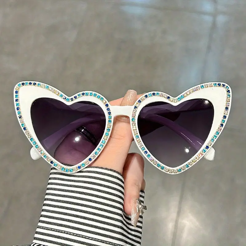 Y2k Heart Shaped Fashion Sunglasses Glitter Rhinestone Candy - Temu