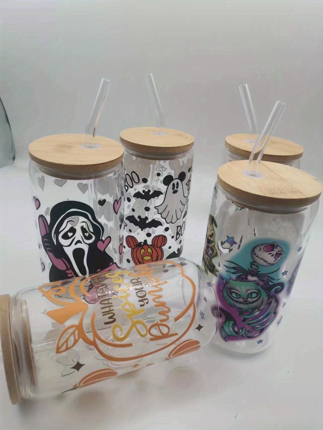 Halloween Glass Cans Set With Glass Cup Bamboo Lid Straw Brush Beer Glass  Cans, Soda, Iced Coffee Cup High Borosilicate Glass Water Cup With Airtight Lids  Straws, Juice Cup, Drinkware Vintage Halloween