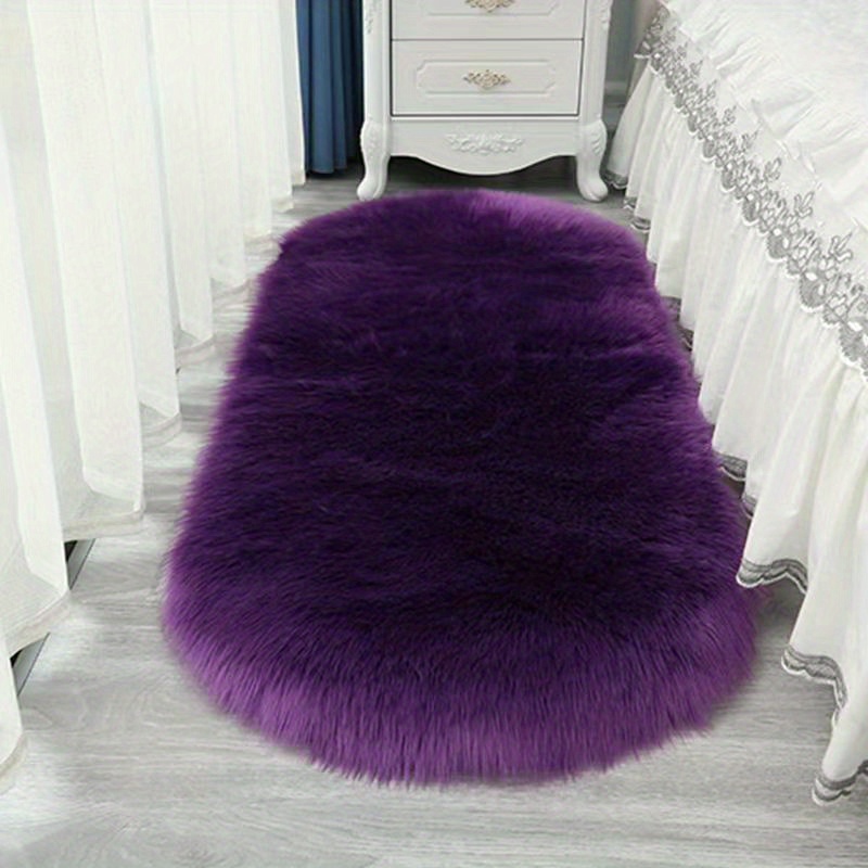 1pc solid fuzzy oval rug modern floor carpet for bedroom details 4