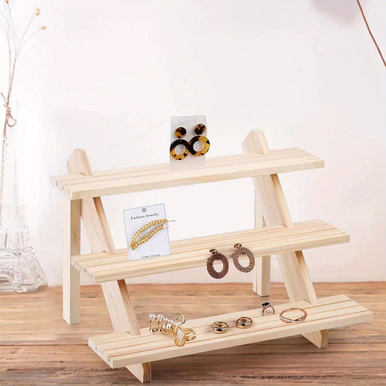 Wooden Display Stand Earring Ring Holder Stands Tiered - Temu